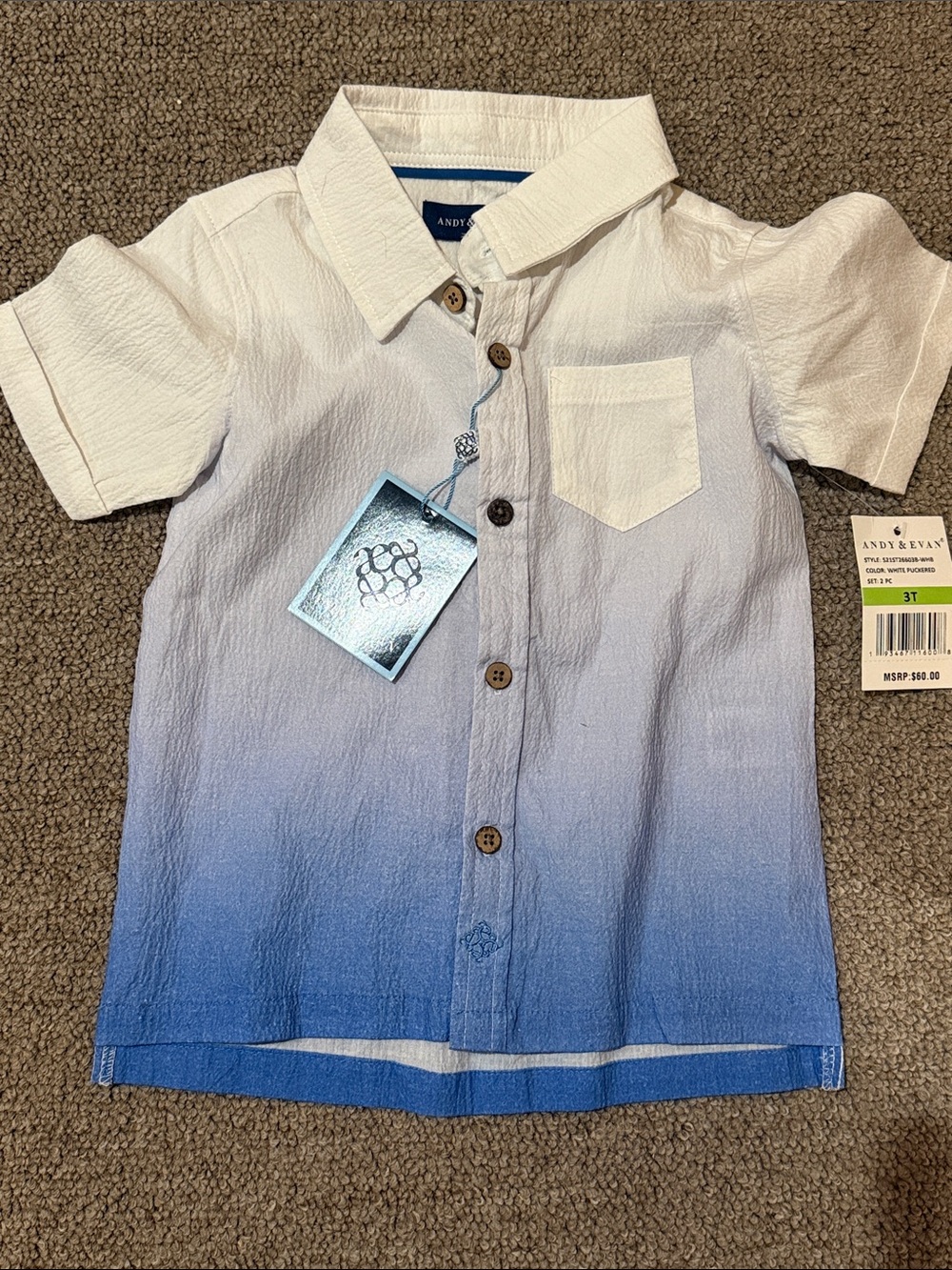 NWT Andy & Evan White to Blue Gradient Short-Sleeve Button-Down Shirt